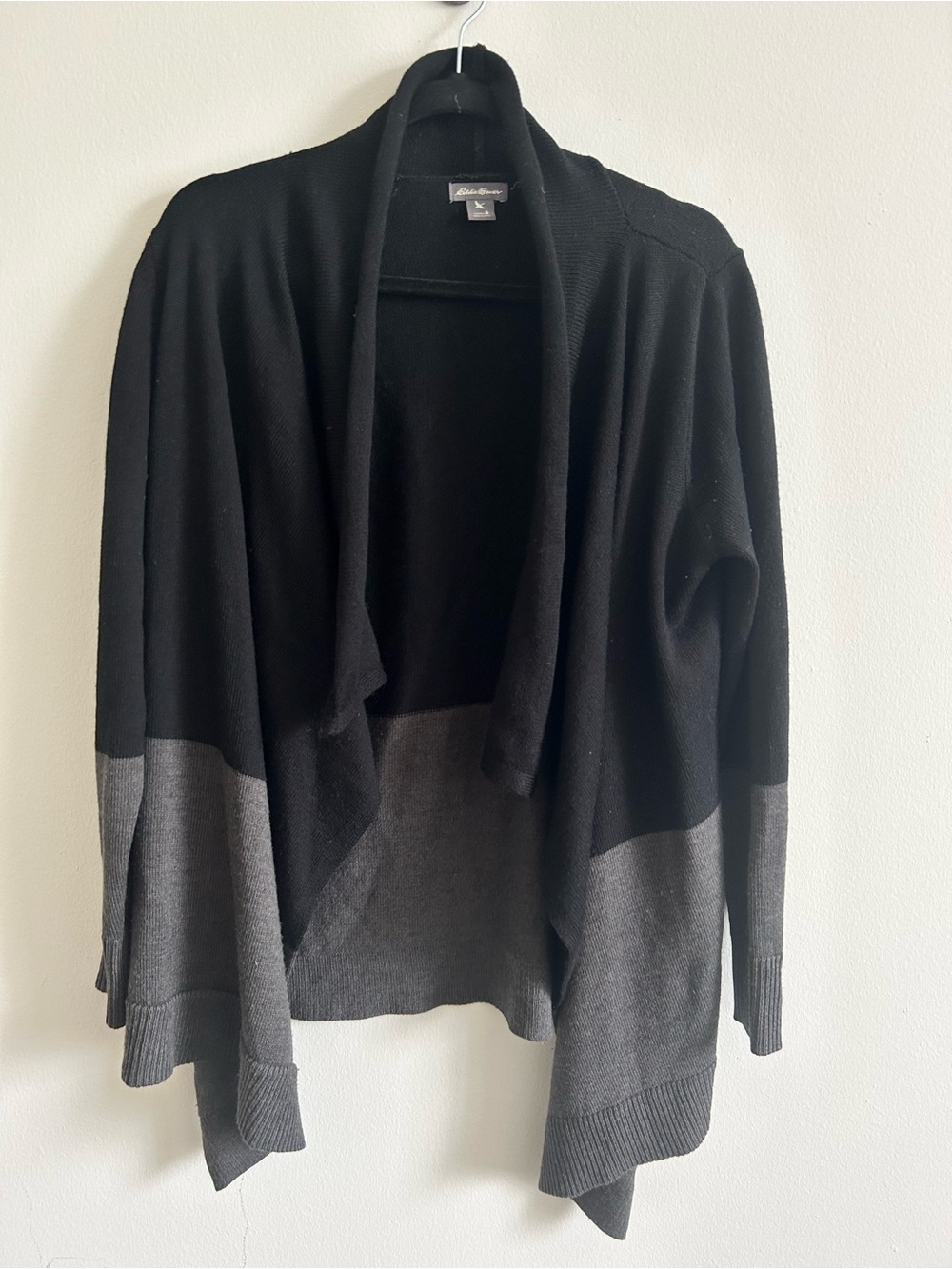 Eddie Bauer Black and Gray Open-Front Colorblock Cardigan
